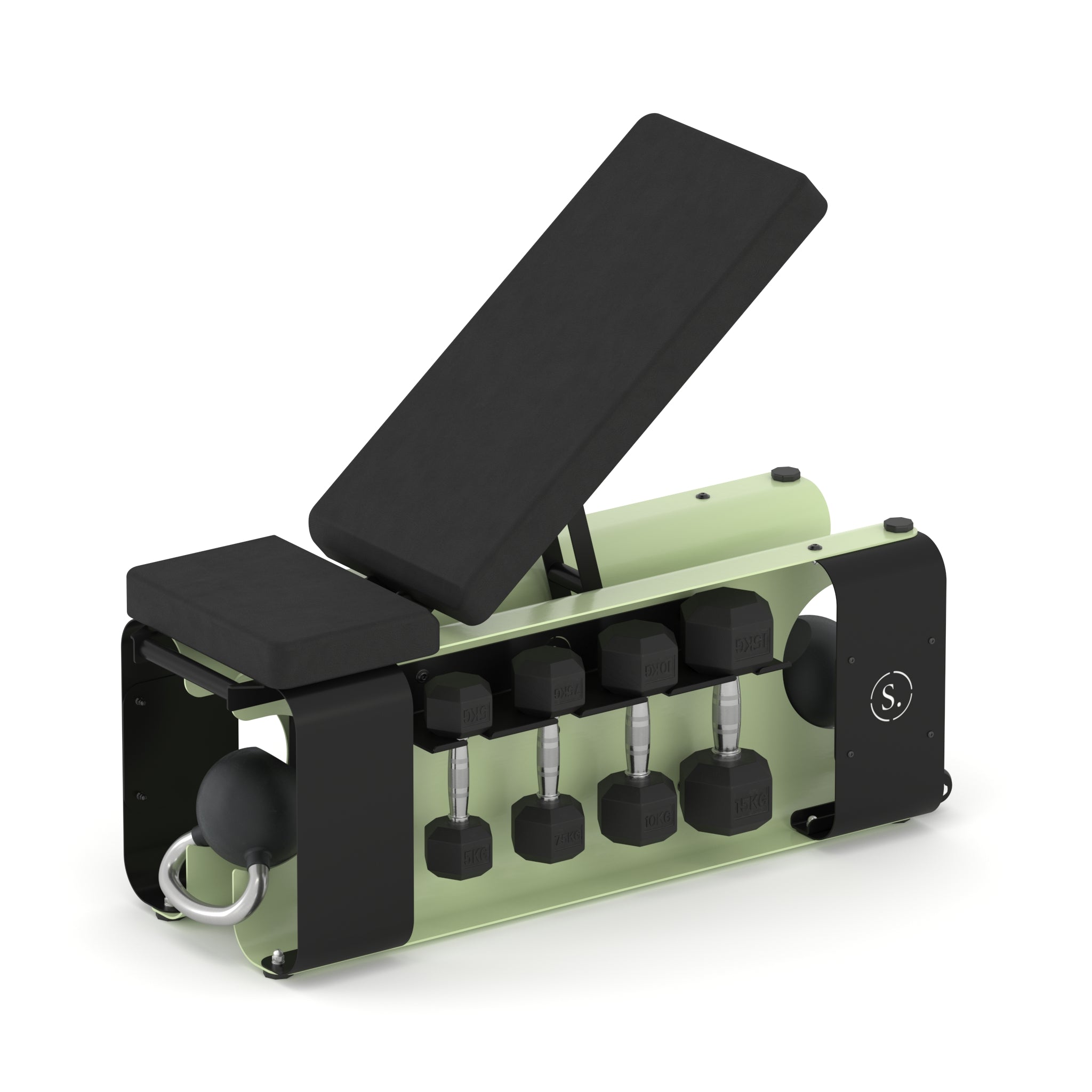 green adjustable bench with handle