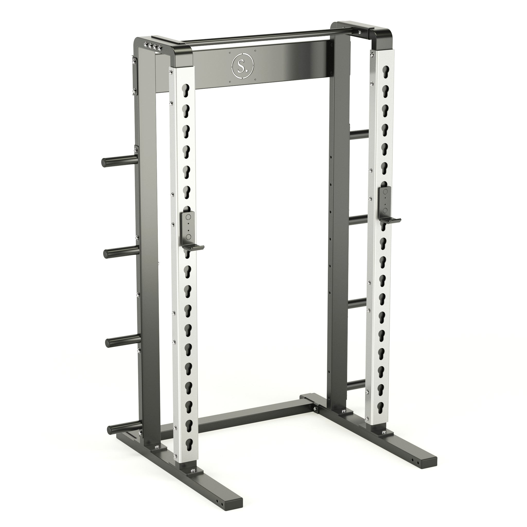 Solo Squat Rack in silver with weight horns