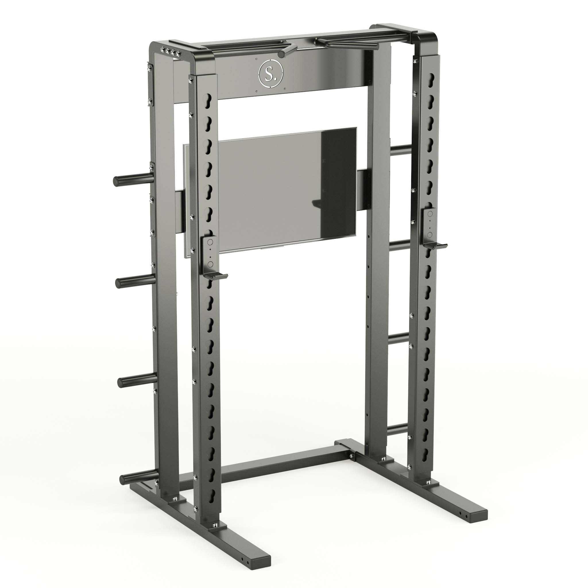 Solo Squat Rack Plus with weight horns and multi-grip pull-up in black