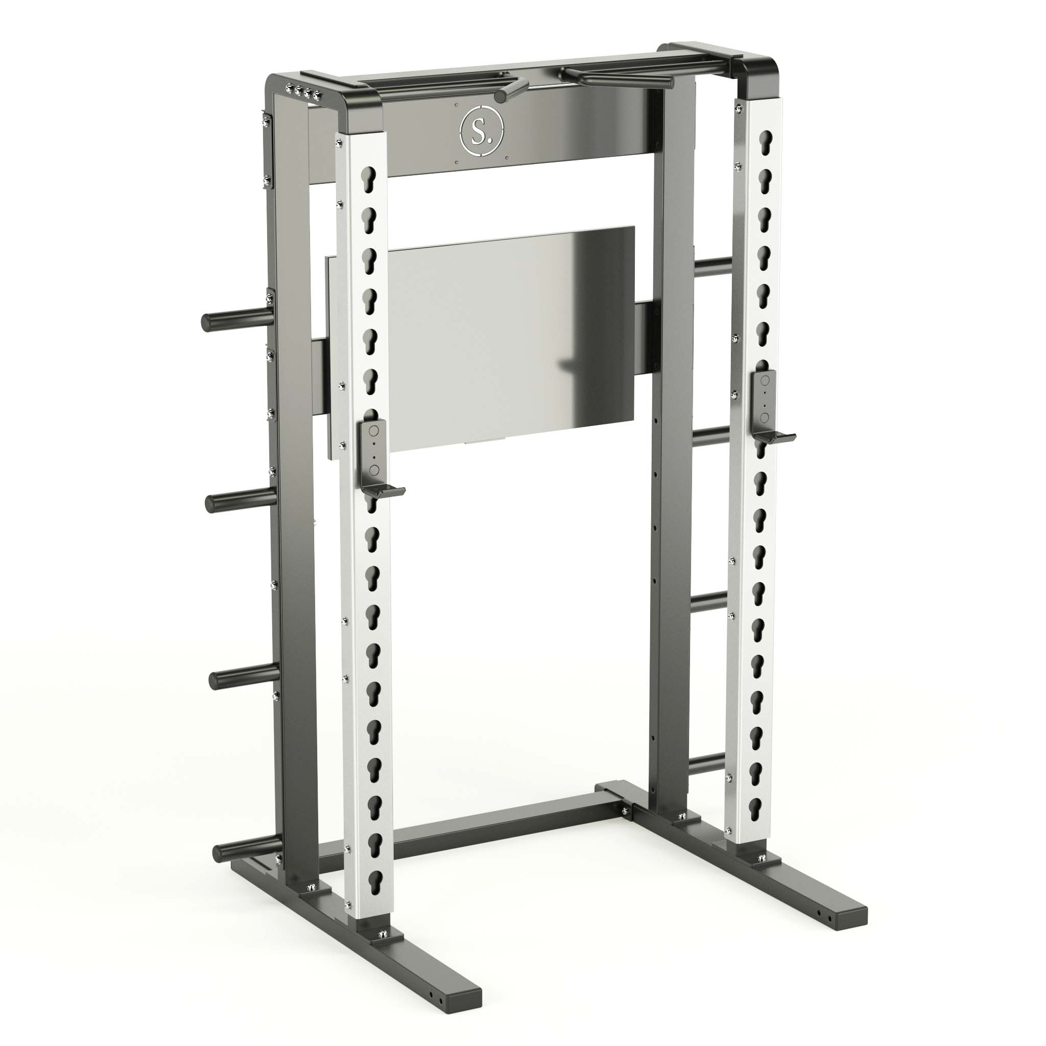 Solo Squat Rack Plus with weight horns in silver