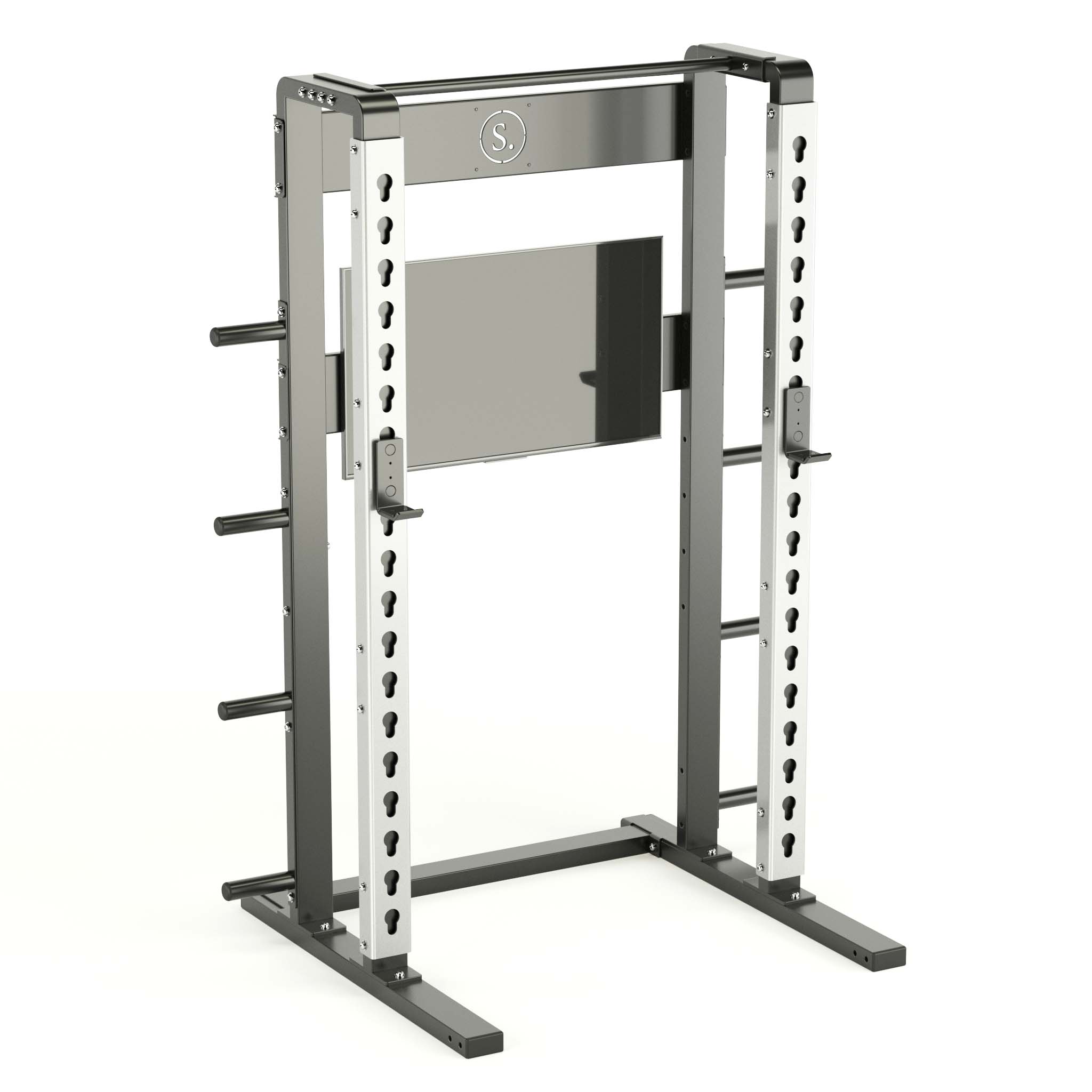 Solo Squat Rack Plus with weight horns in silver