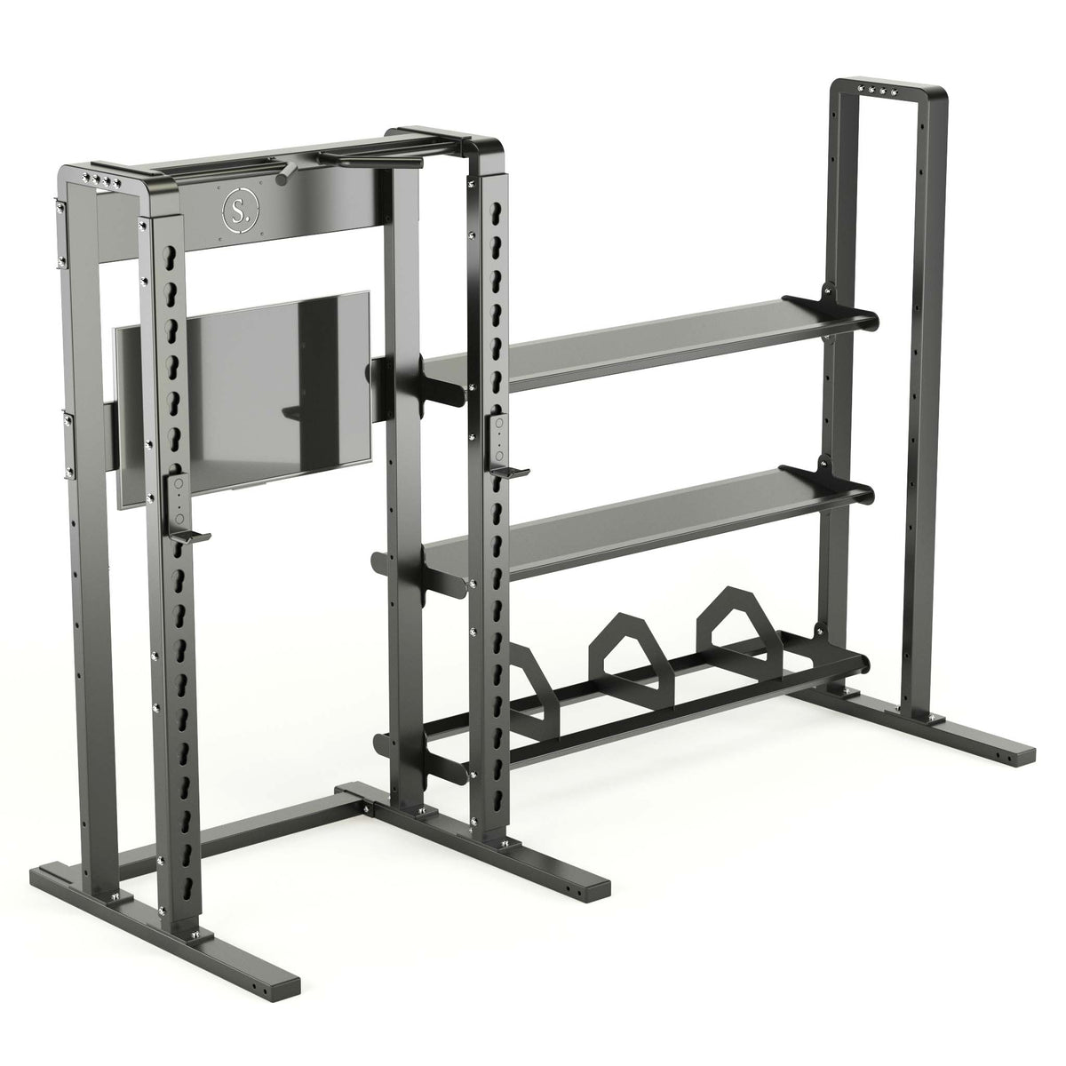 Solo Half Rack with Storage and TV | Half Squat Rack with Storage