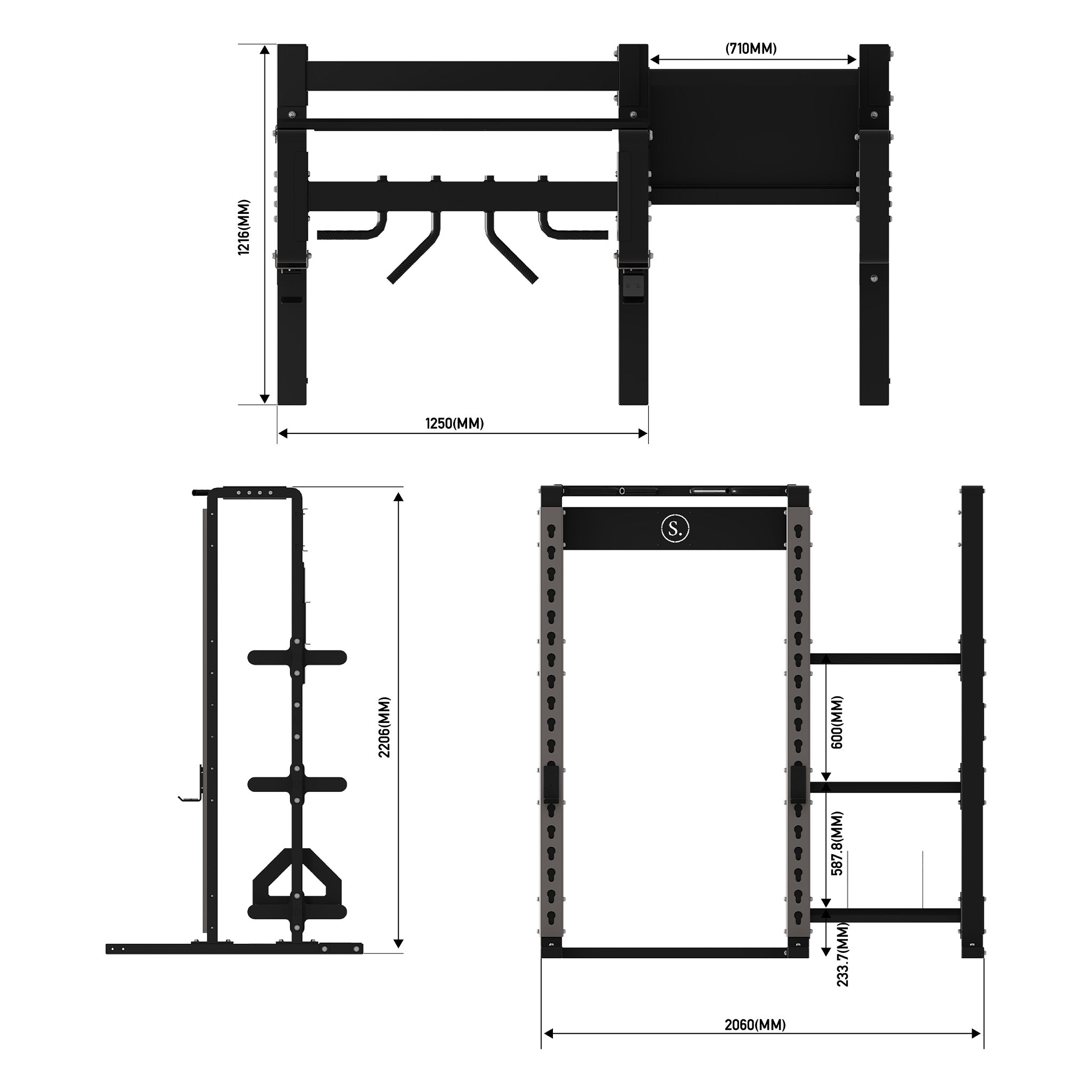 dimensional drawing for squat rack and storage